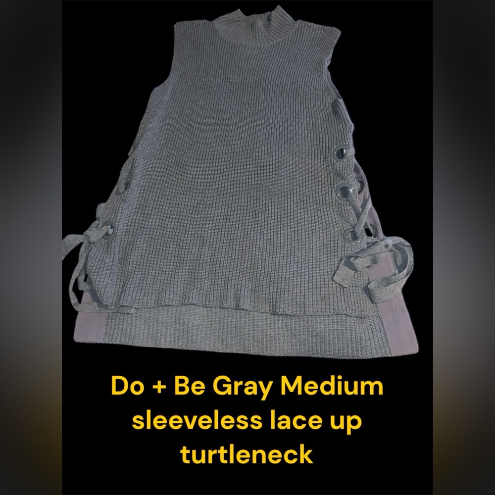 Do + Be Medium sleeveless Lace up sides cotton turtleneck knitted sweater